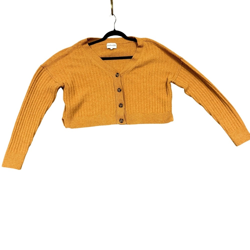 Freshman 1996 Cardigan Sweater Juniors Large Brown Button Front Cropped Ribbed
